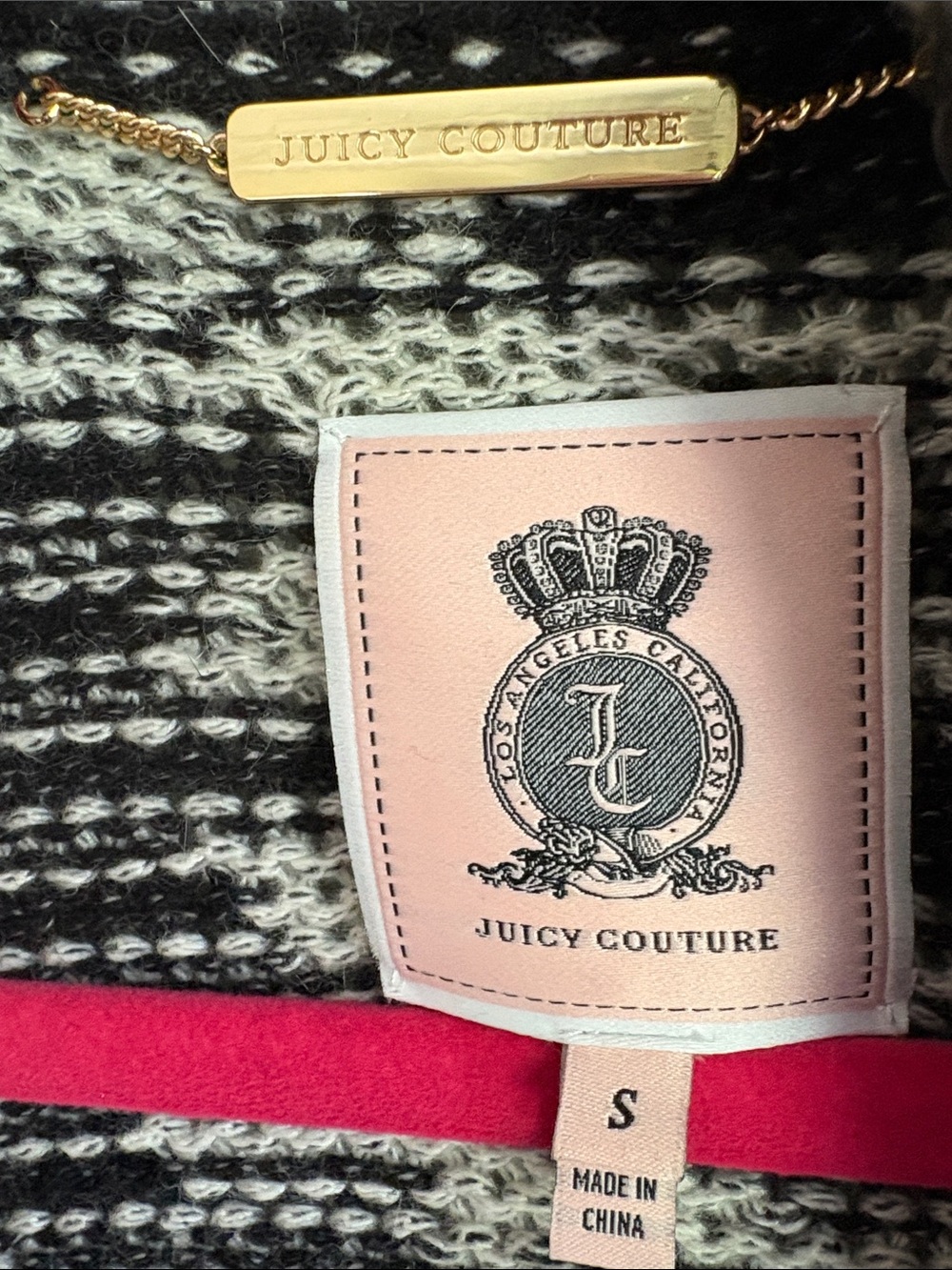 Juicy Couture Black and White Patterned Open-Front Sweater Cardigan - Picture 2 of 6